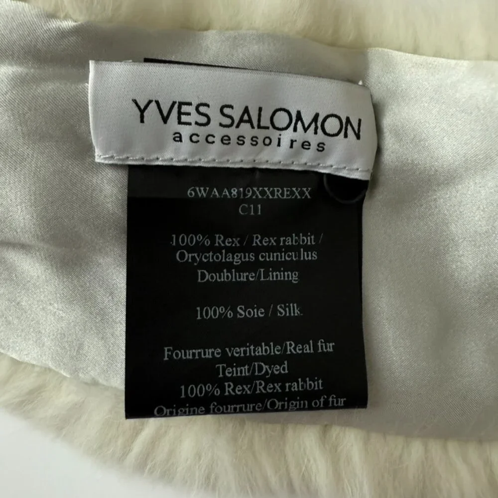 Yves Salomon White Rabbit Fur Scarf Stole 30" | Quiet Luxury Accessory - Picture 4 of 5